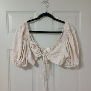 Mable Crop Top  Puff Sleeve Linen Blend Style Empire Blouse Womens Size S